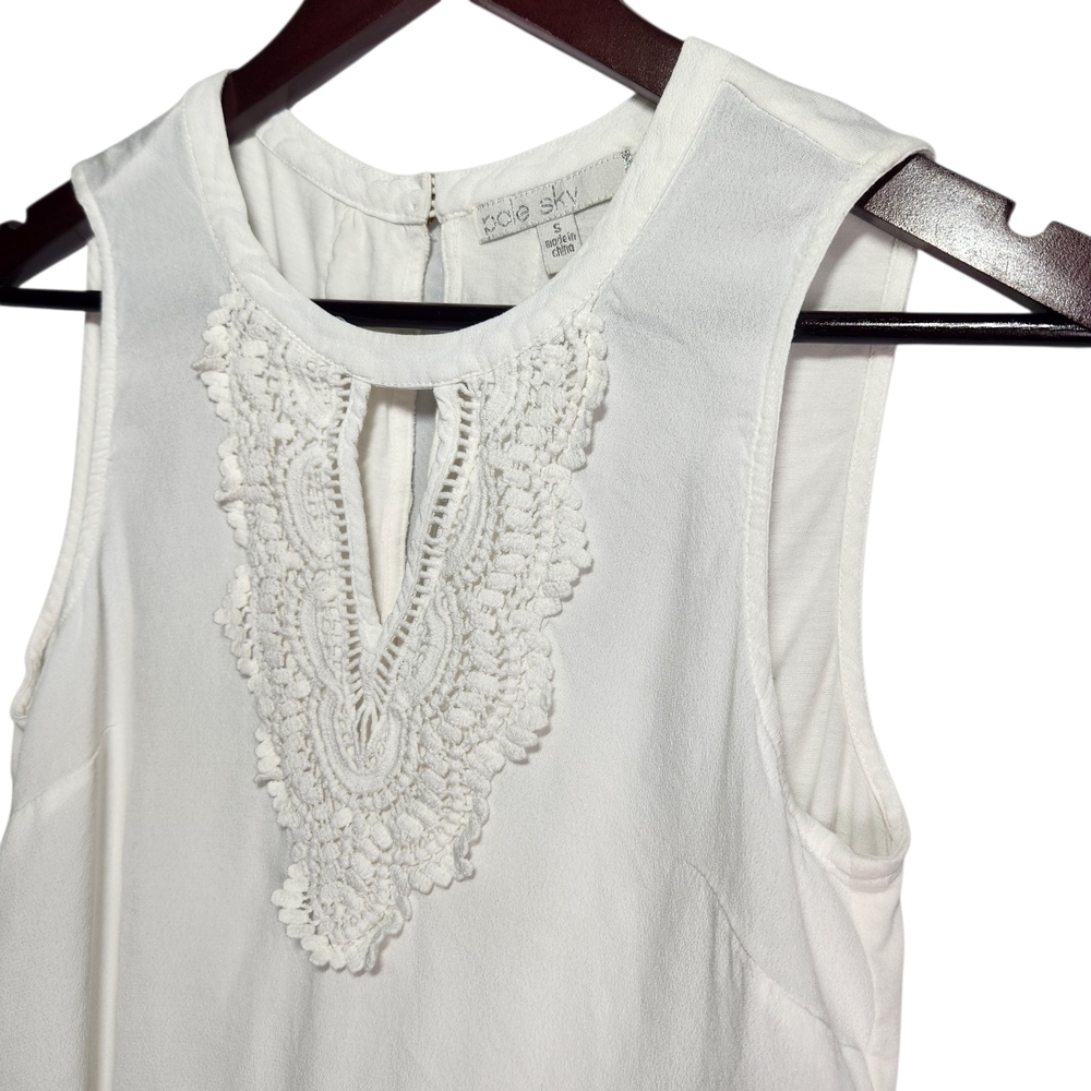 Pale Sky Quin Keyhole Crochet Off White Tank Top Sleeveless Blouse Boho Cottage - Picture 3 of 12